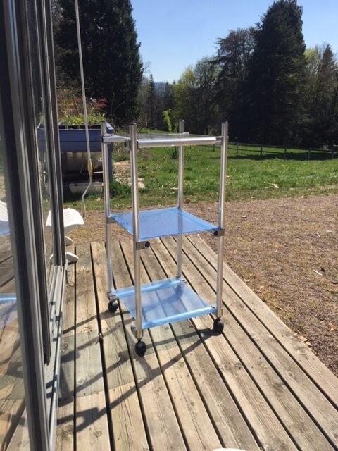 table desserte modulable sur roulettes en tubes aluminium