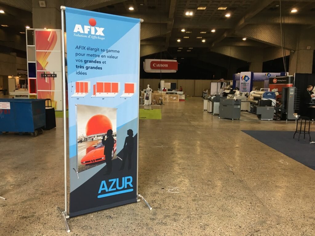 support publicitaire léger pour salons professionnels, bâches perforée, panneau publicitaire, PLV